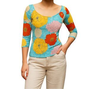 Manuel Canovas Floral 3/4 sleeve double scoopneck Top 8/10